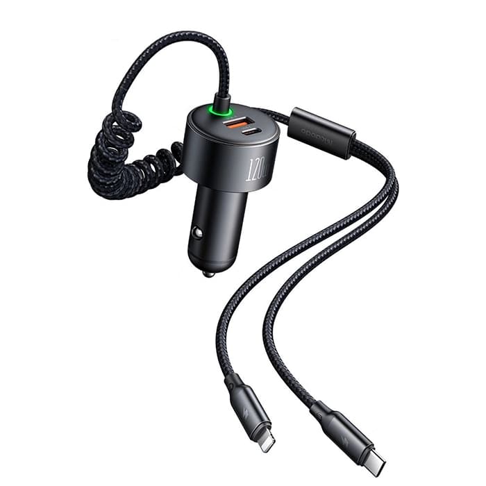 شارژر فندکی مکدودو CC‑0370 | با 2 پورت ۱۲۰ وات + کابل Type‑C و Lightning | گارانتی و ارسال فوری – iDigie — تصویر ۴