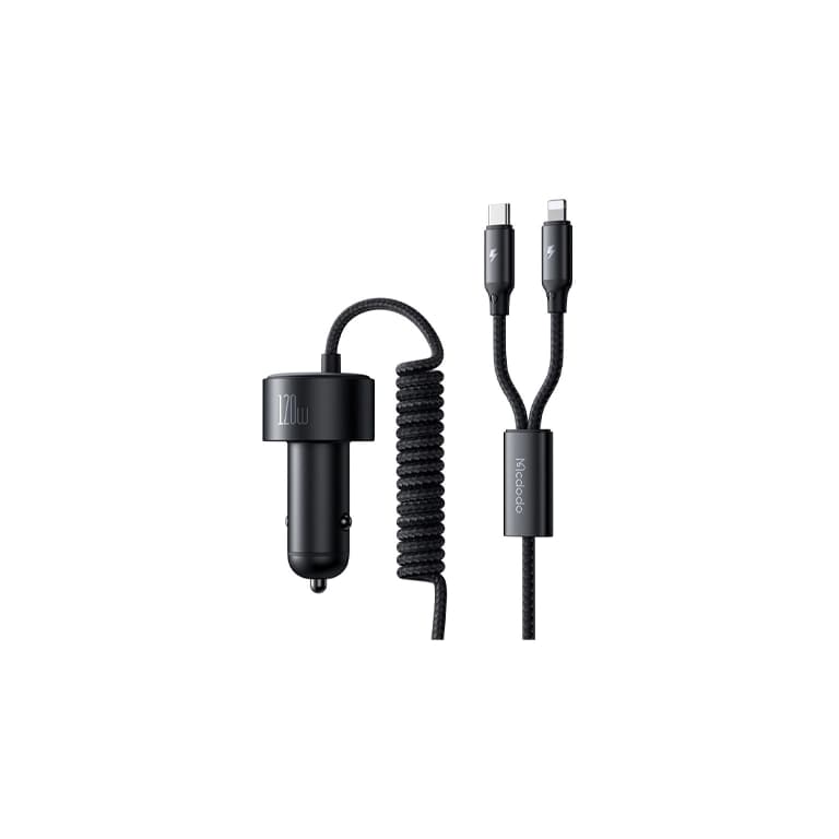 شارژر فندکی مکدودو CC‑0370 | با 2 پورت ۱۲۰ وات + کابل Type‑C و Lightning | گارانتی و ارسال فوری – iDigie