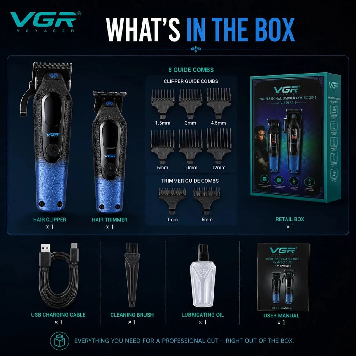 ست ماشین اصلاح سر و صورت وی جی آر مدل VGR V-879s2 — تصویر ۲