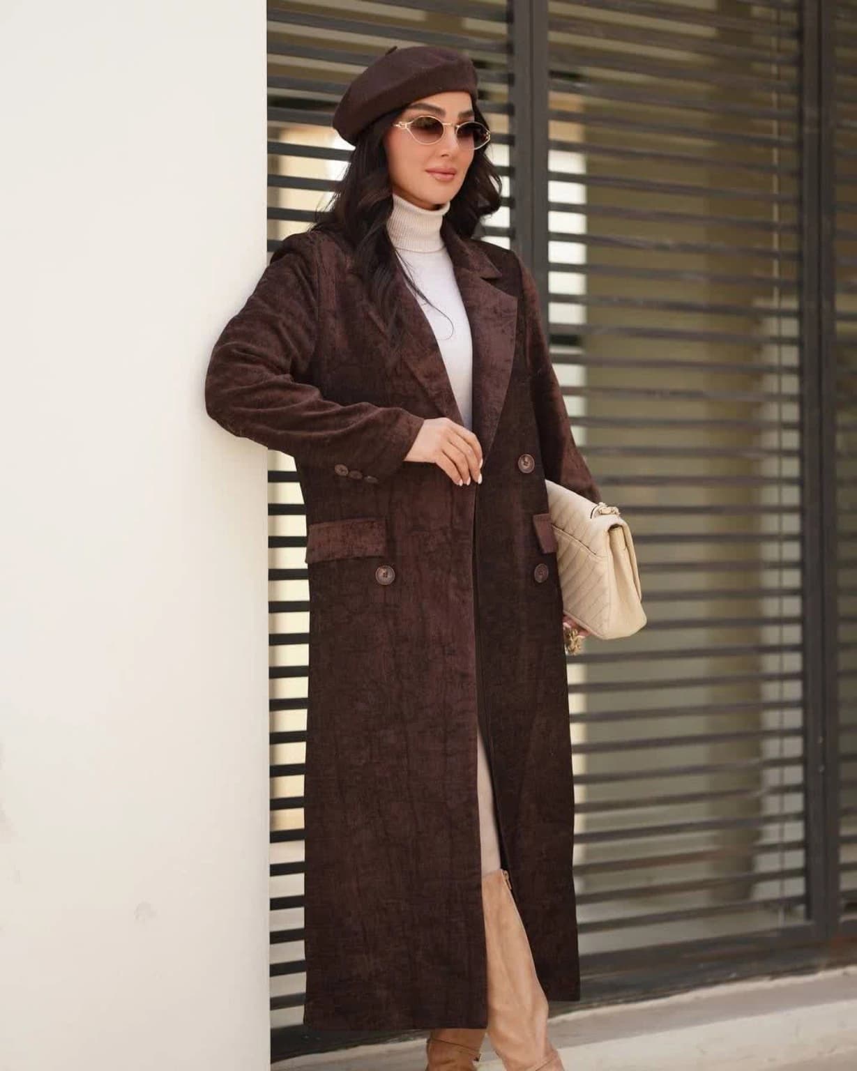 مانتو کتی بلند یقه انگلیسی مخمل — تصویر ۴