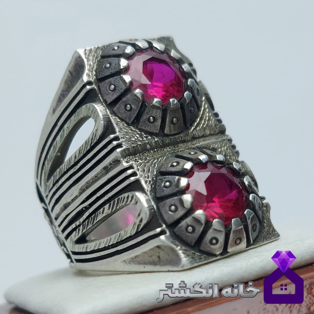 انگشتر یاقوت دوقلو رکاب زنجان کد136 — تصویر ۲