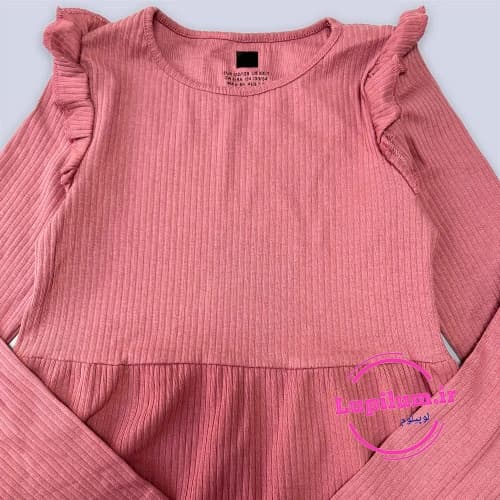 پیراهن کبریتی دخترانه صورتی چیندار H&M — تصویر ۲