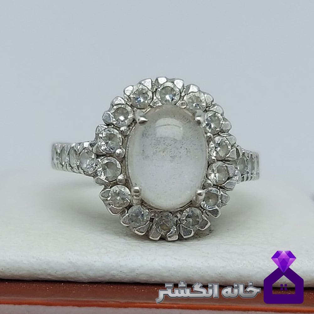 انگشتر دُر نجف زنانه برلیان کاری کد118 — تصویر ۳