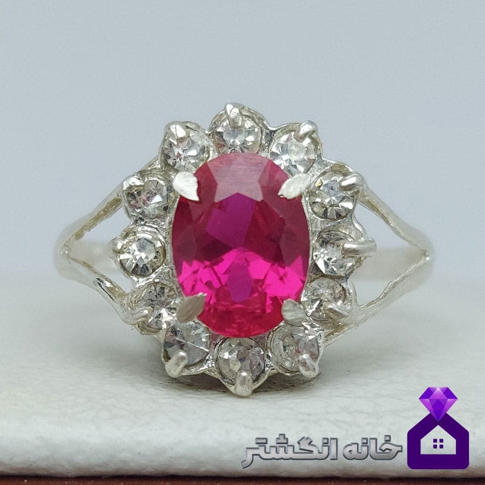 انگشتر یاقوت زنانه برلیان کاری کد117 — تصویر ۲