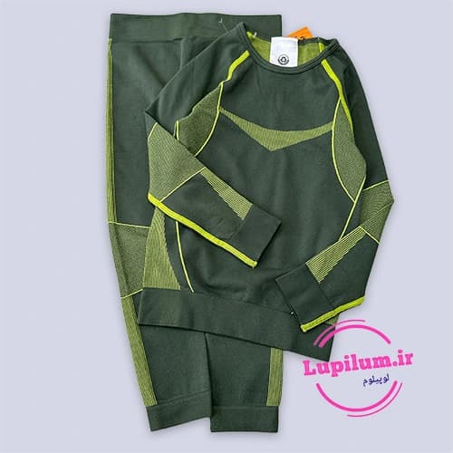 ست بیس اسکی بچه گانه زیتونی خط سبز روشن