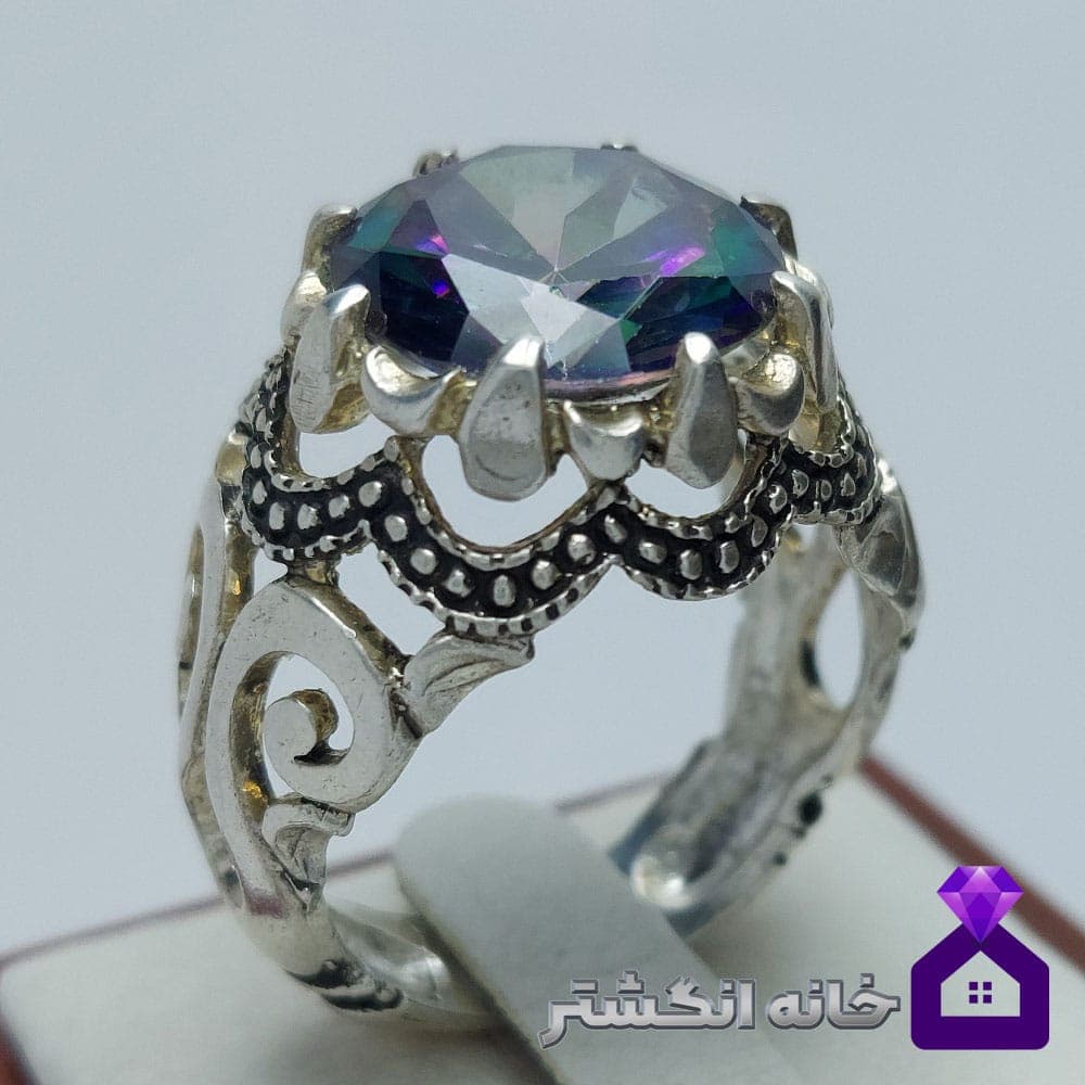 انگشتر جواهری توپاز هفت رنگ رکاب شبکه کد 109