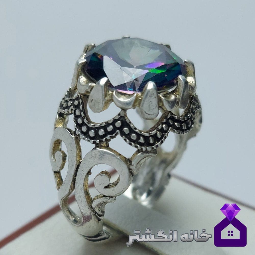 انگشتر جواهری توپاز هفت رنگ رکاب شبکه کد 109 — تصویر ۳