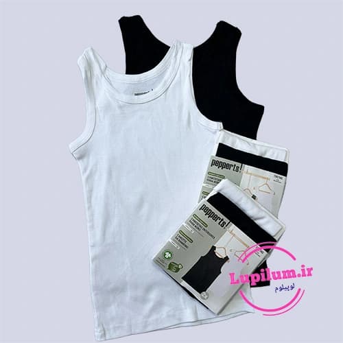 رکابی دو عددی نخی مشکی سفید ساده