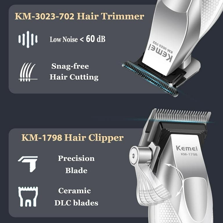 ست ماشین اصلاح و خط زن سالنی کیمی مدل Kemei Km_3023_702&1798 اصل — تصویر ۵