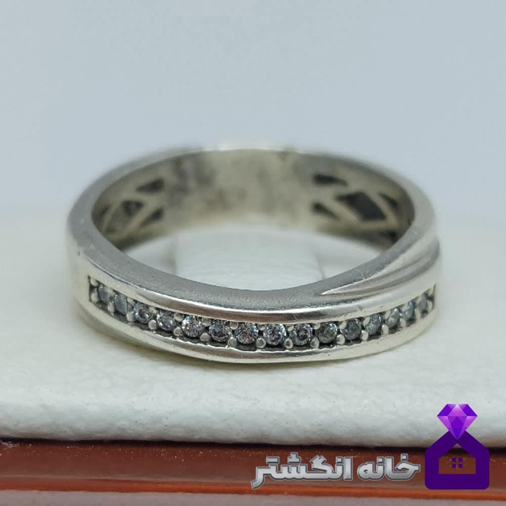 حلقه نقره برلیان کاری کد084 — تصویر ۲