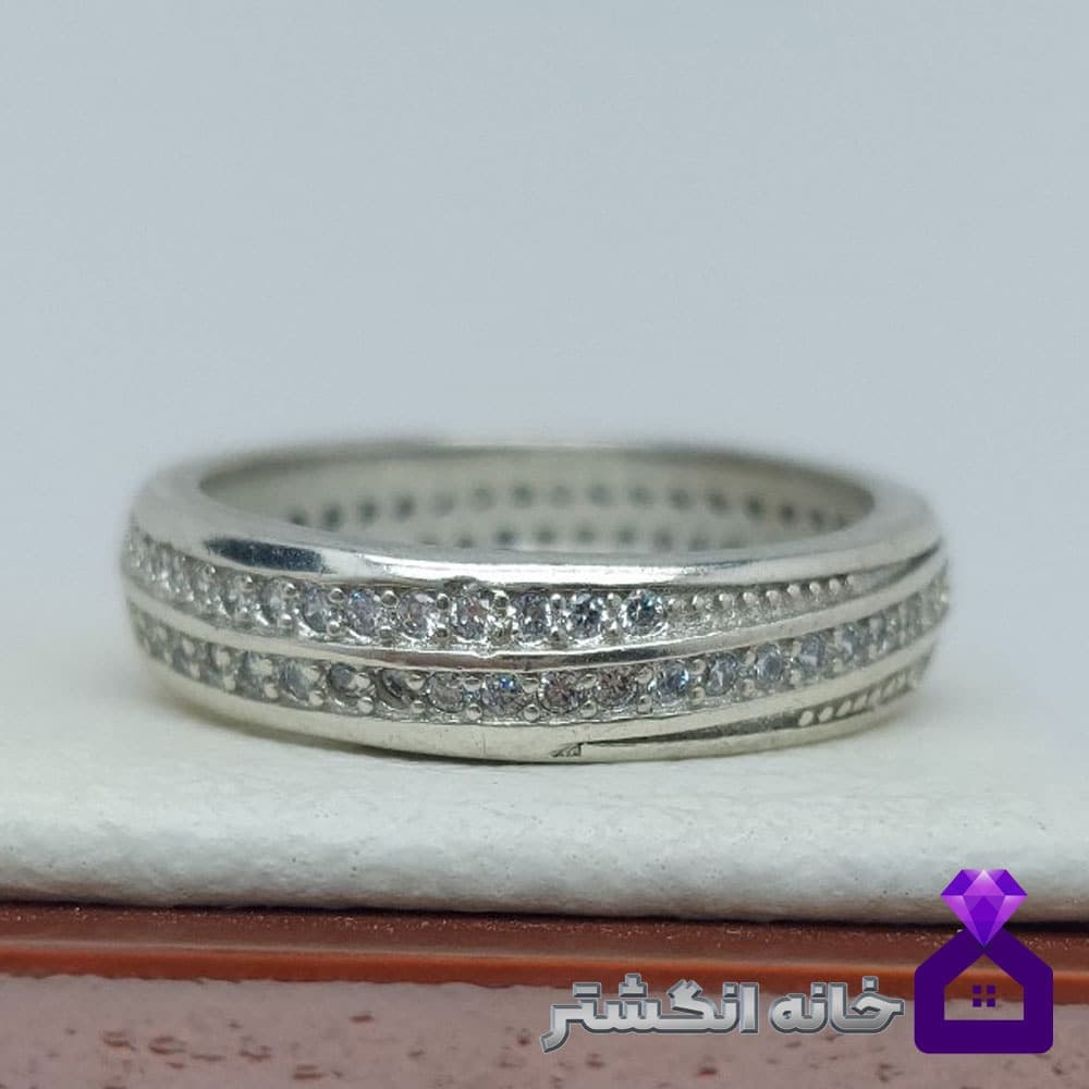 حلقه نقره برلیان کاری کد081 — تصویر ۳