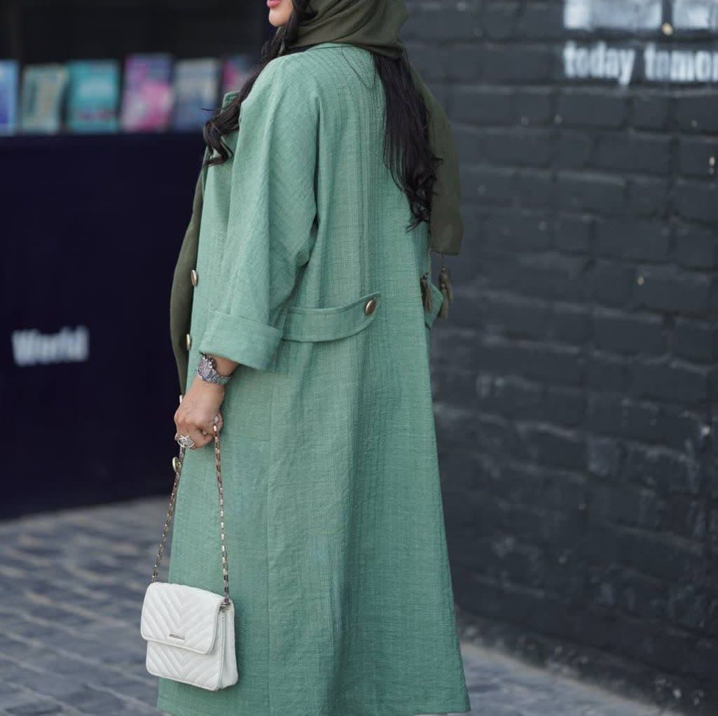 مانتو یقه انگلیسی بلند جلوباز شیک — تصویر ۵