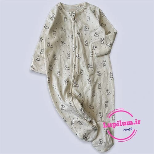 سرهمی نوزادی جوراب دار سفید طرح خرگوش