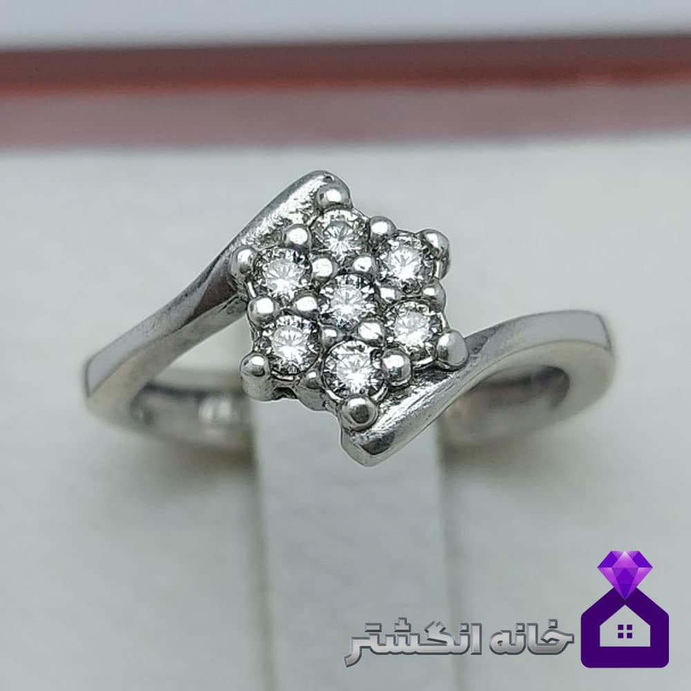 حلقه نقره برلیان کاری طرح گل کد045
