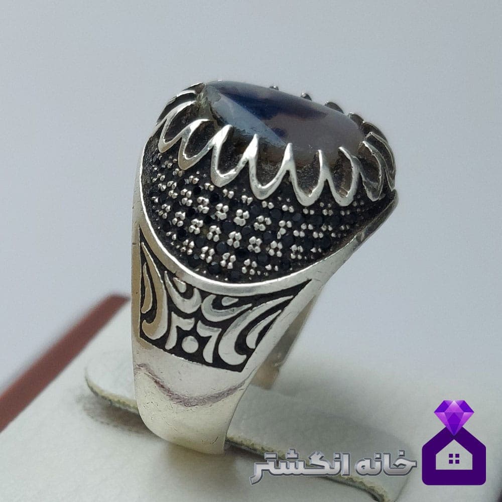 انگشتر عقیق شجر با رکاب مخراج کاری ترک کد031 — تصویر ۳
