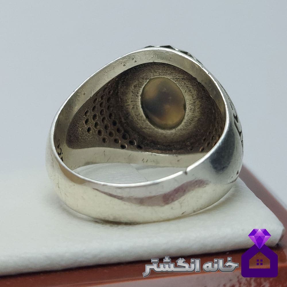 انگشتر عقیق شجر با رکاب مخراج کاری ترک کد031 — تصویر ۴
