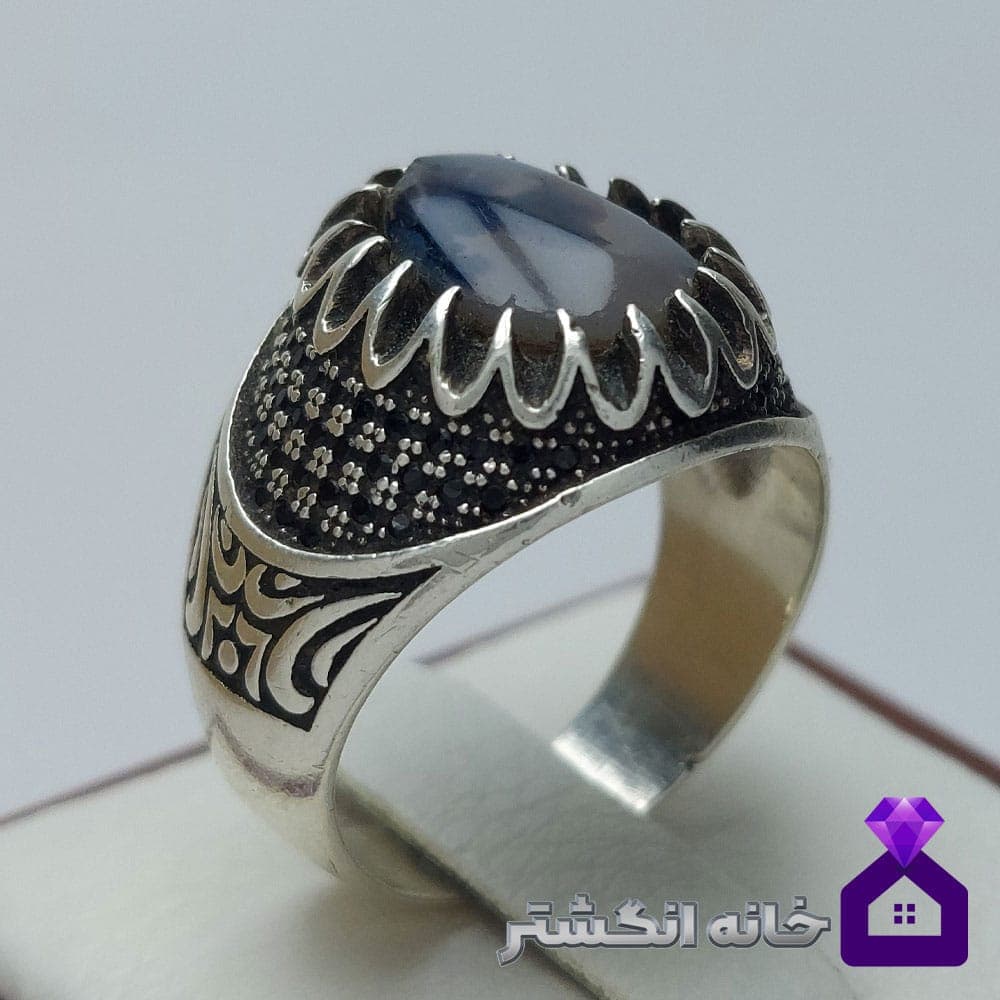 انگشتر عقیق شجر با رکاب مخراج کاری ترک کد031 — تصویر ۲