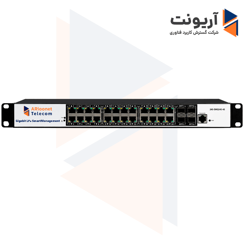 سوئیچ 24 پورت PoE آریونت AR-SWP24-4S با 4 پورت SFP مدیریتی L2+