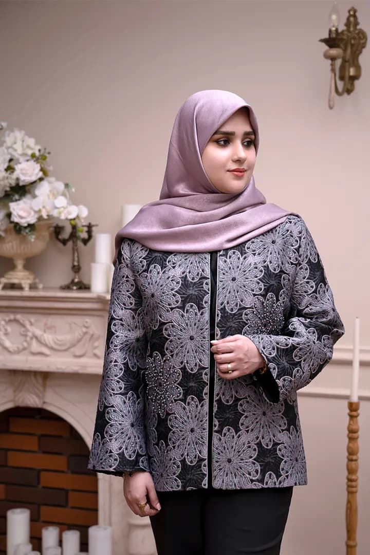 مانتو کتی مجلسی جواهر دوزی مدل بنفشه کد 2 — تصویر ۲