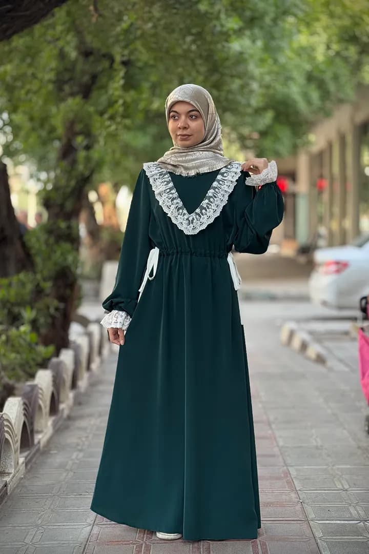 پیراهن عبایی دخترانه سبز مدل سوسن