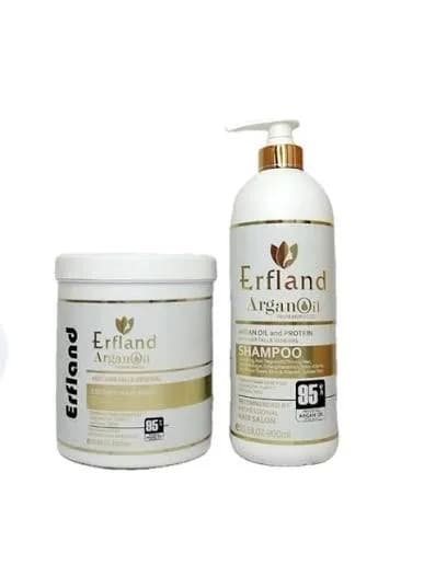 پک ضد ریزش و بازسازی‌کننده ماسک مو و شامپو ارفلند (Erfland) اصل ایتالیا حاوی روغن آرگان و پروتئین