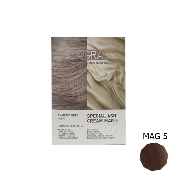 کیت رنگ مو بدون آمونیاک ماگرای شماره MAG5 کرم خاکستری خاص
