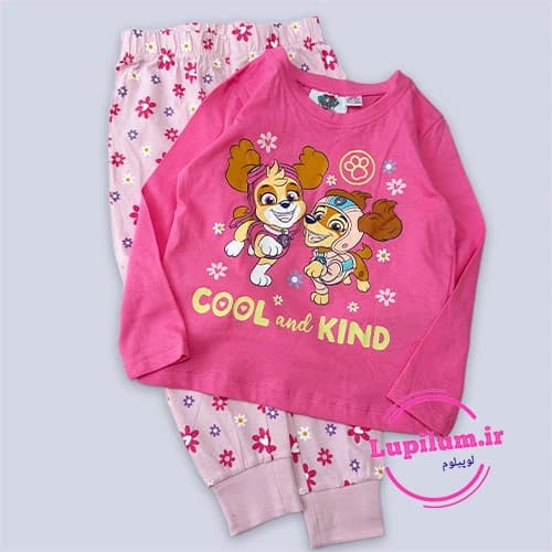 بلوز شلوار نخی دخترانه صورتی سگ نگهبان شبنما cool & kind