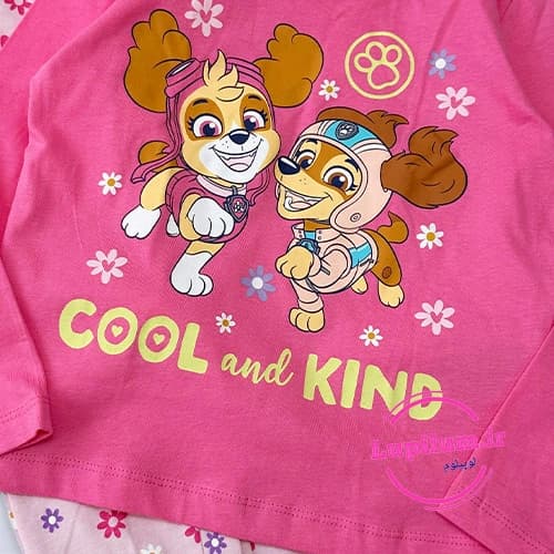 بلوز شلوار نخی دخترانه صورتی سگ نگهبان شبنما cool & kind — تصویر ۲