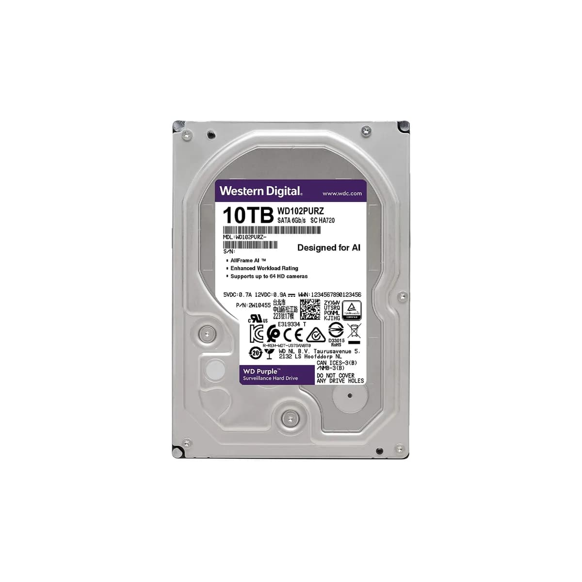 هارد 10 ترابایت وسترن دیجیتال بنفش سری Purple مدل WD101PURZ