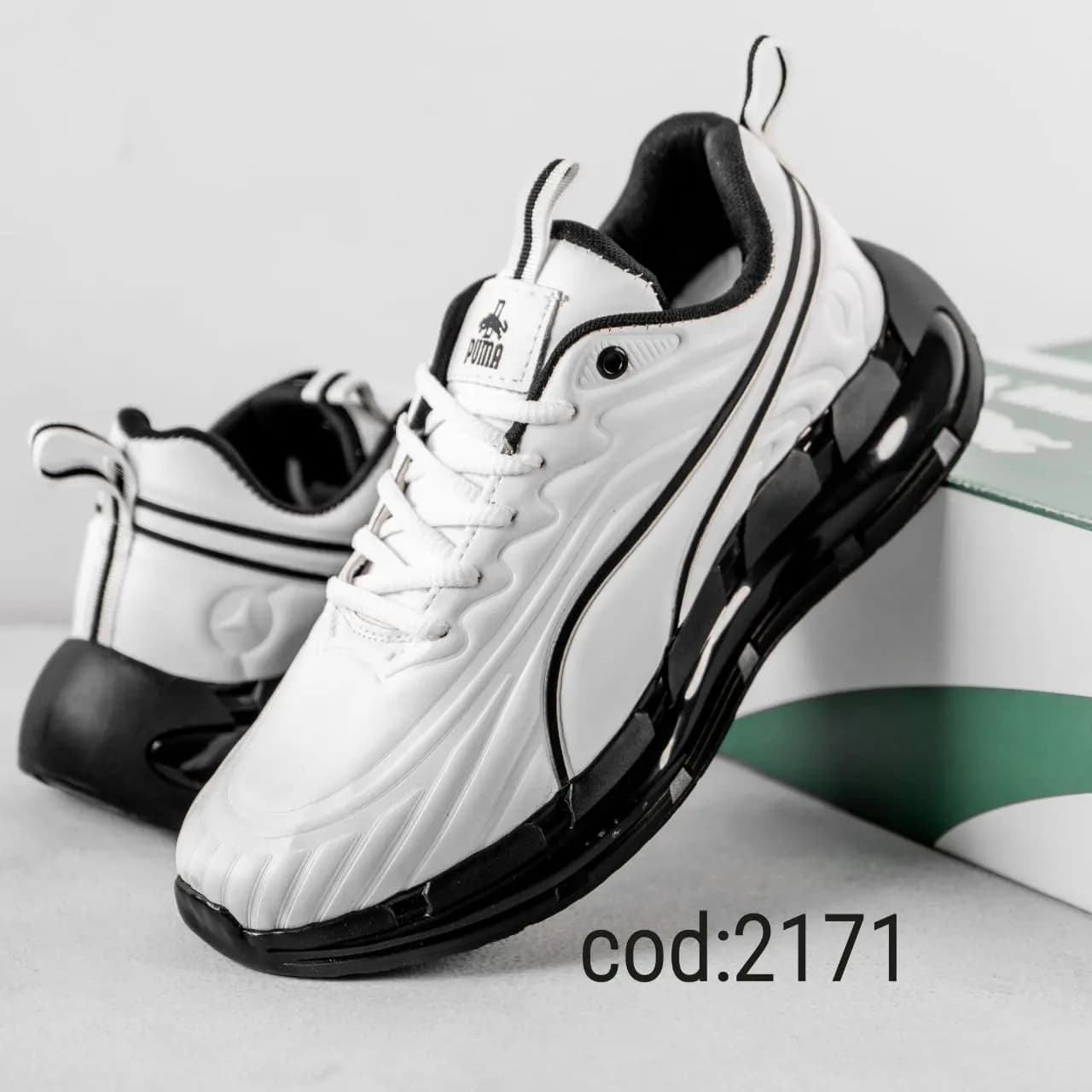کتونی بنددار سفید زیره ژله ای مشکی پوما (کد 2171)