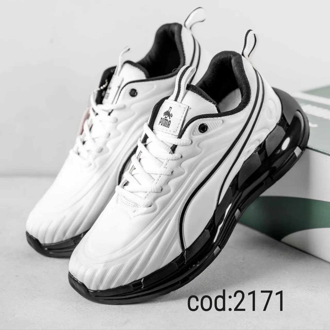 کتونی بنددار سفید زیره ژله ای مشکی پوما (کد 2171) — تصویر ۲
