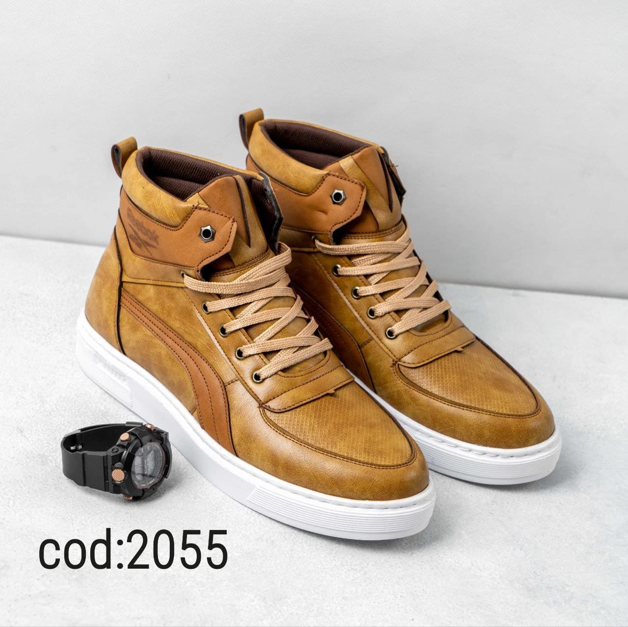 کتونی ساق دار بنددار عسلی زیره سفید Reebok (کد 2055) — تصویر ۲
