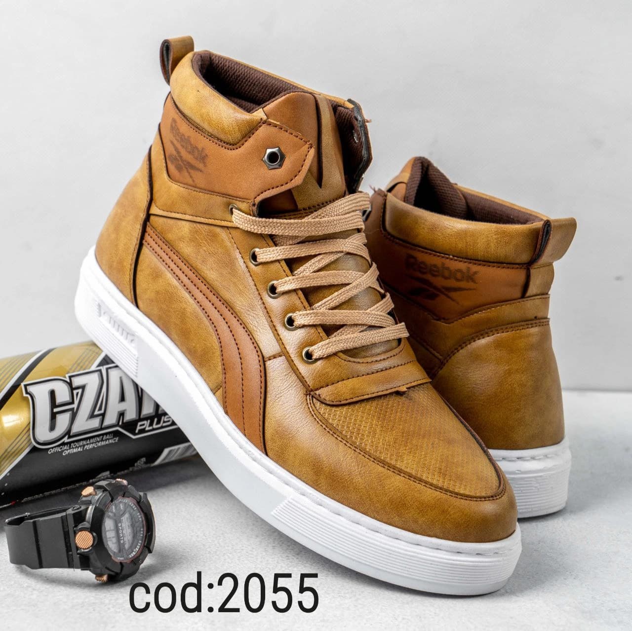 کتونی ساق دار بنددار عسلی زیره سفید Reebok (کد 2055) — تصویر ۳