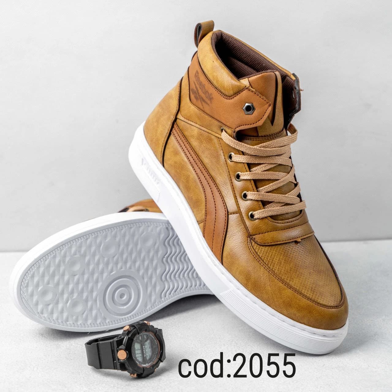 کتونی ساق دار بنددار عسلی زیره سفید Reebok (کد 2055)
