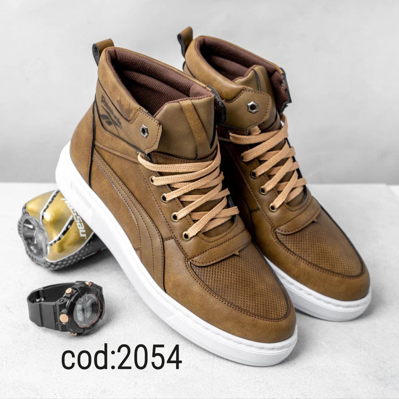 کتونی ساق دار بنددار قهوه ای -زیتونی زیره سفید Reebok (کد2054 ) — تصویر ۳