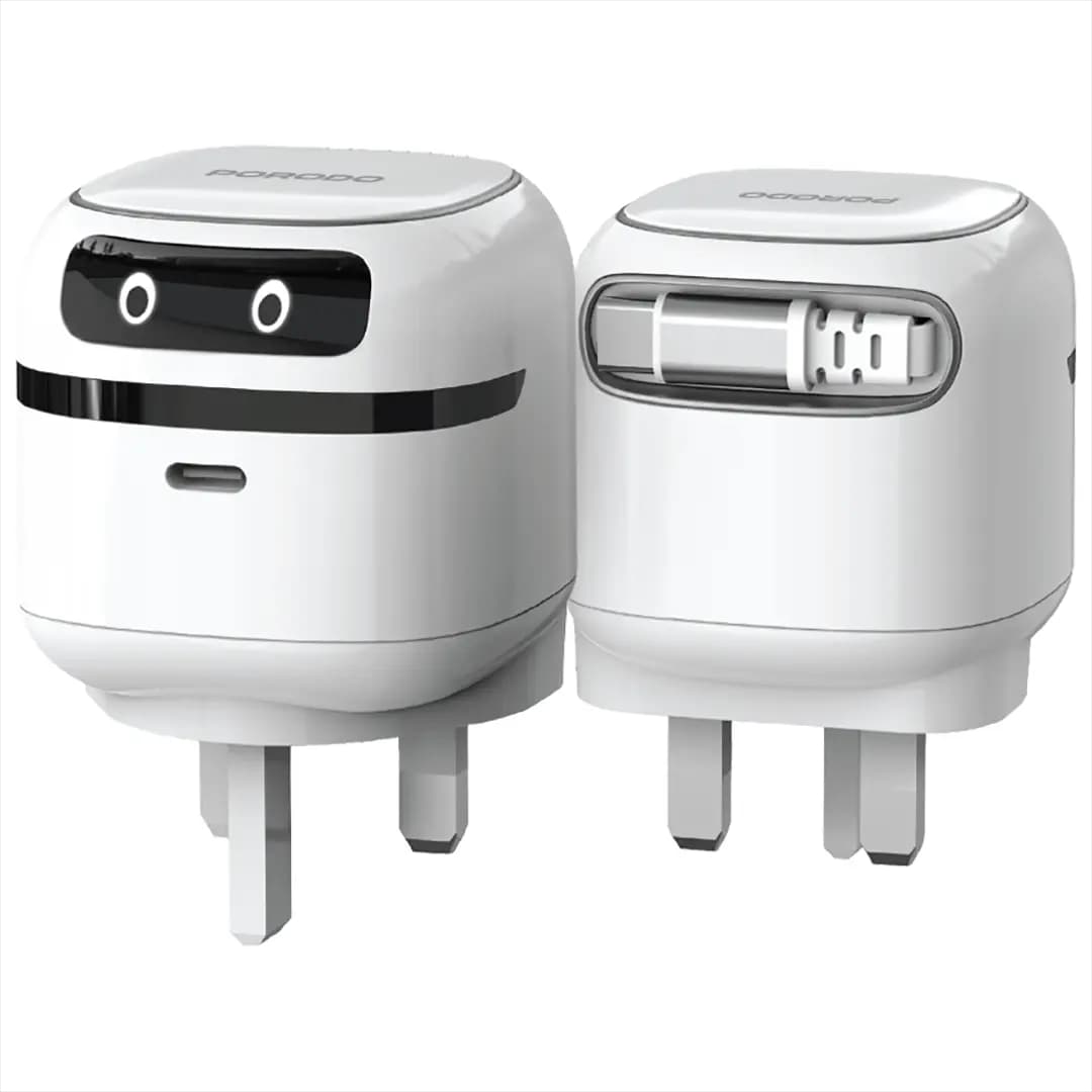 شارژر دیواری پرودو مدل Porodo Ayuon Mini Travel Charger PD 65W | شارژر 65 وات با کابل Type-C جمع‌شونده