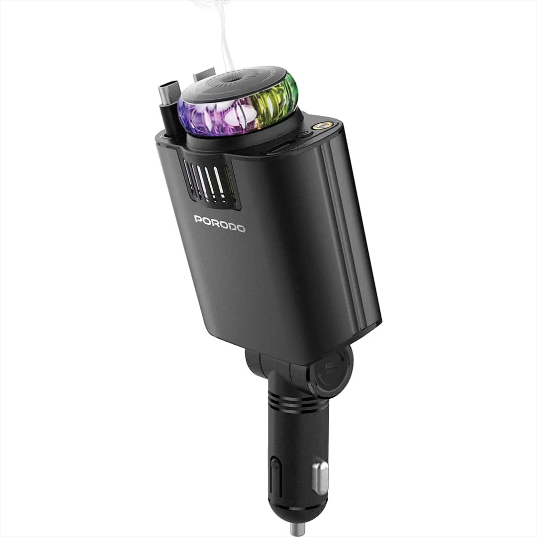 شارژر فندکی پرودو مدل Porodo AromaGlow 120W Fast Car Charger with Aromatherapy Diffuser | شارژ سریع 120 وات با خوشبوکننده خودرو