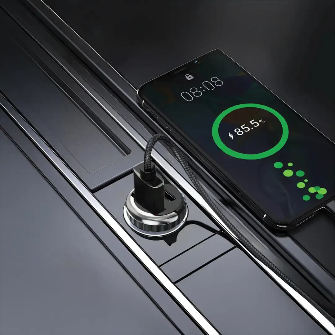 شارژر فندکی پرودو مدل Porodo Dual Port Transparent Car Charger with Pull Ring Handle | فست شارژ 36W، طراحی شفاف و USB-C + USB-A — تصویر ۵