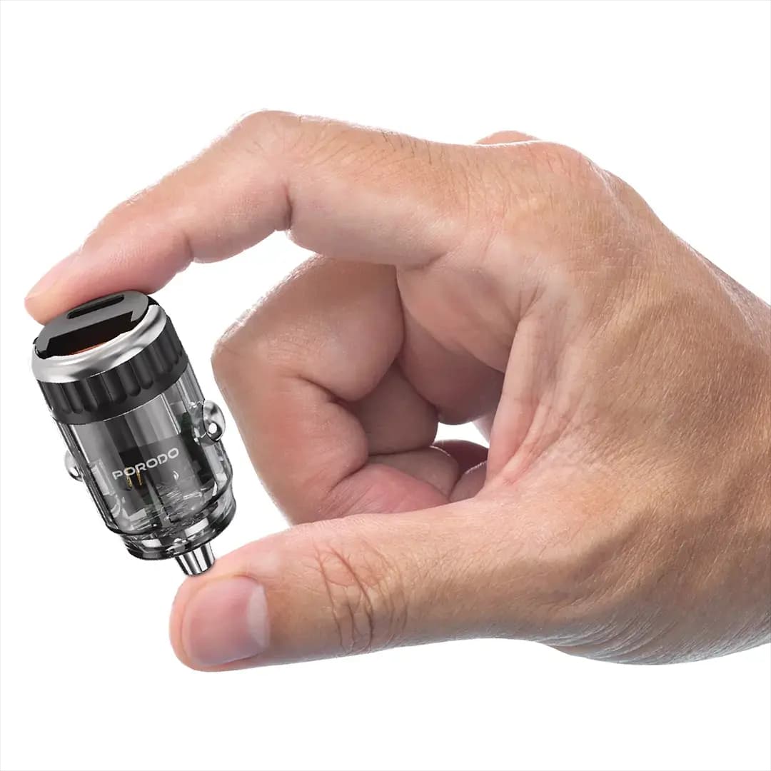 شارژر فندکی پرودو مدل Porodo Dual Port Transparent Car Charger with Pull Ring Handle | فست شارژ 36W، طراحی شفاف و USB-C + USB-A — تصویر ۴