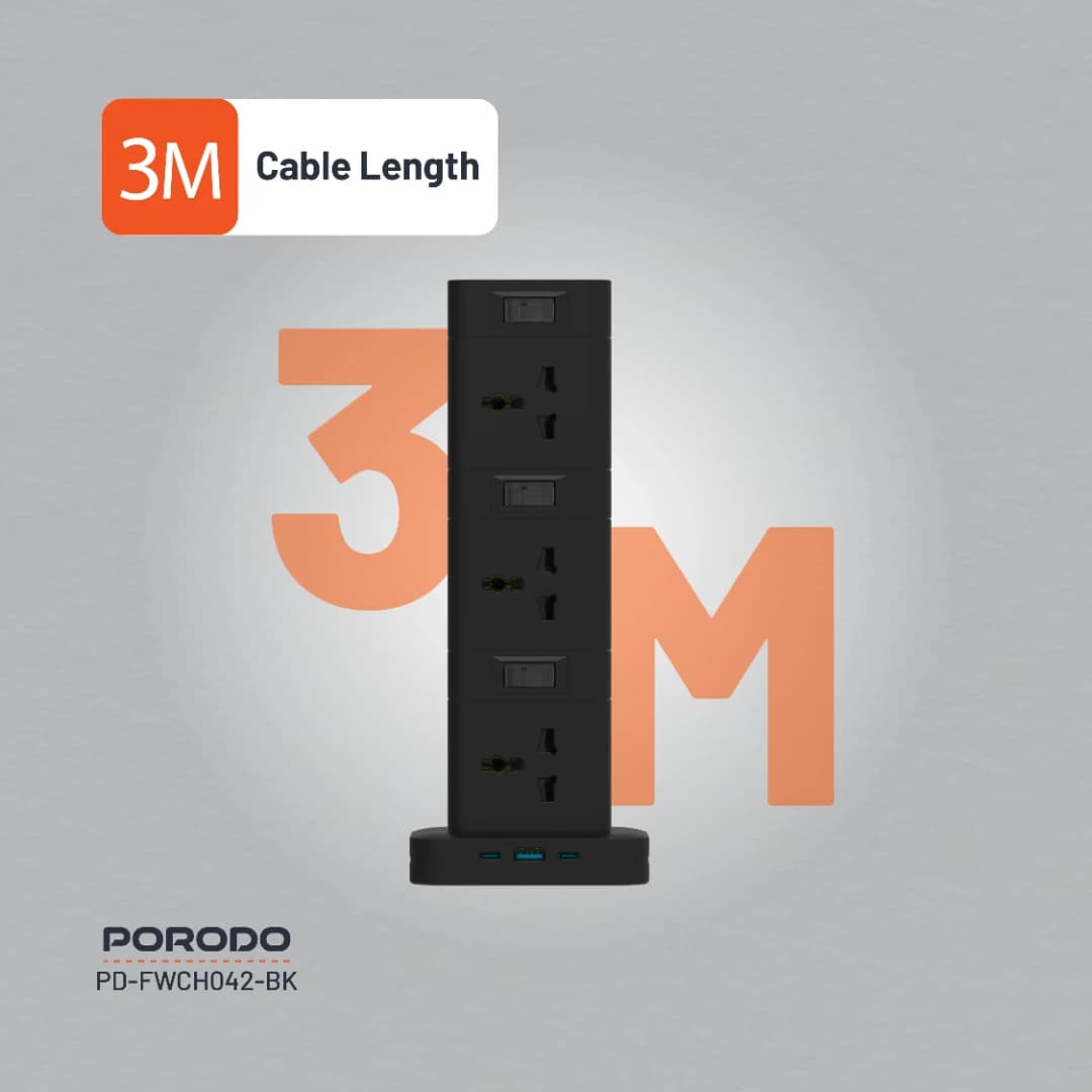 چندراهی برق هوشمند پرودو مدل Porodo Three-Story 12AC Power Hub PD-FWCH042 | 12 پریز، USB-C PD و QC 3.0، توان 2500W — تصویر ۵