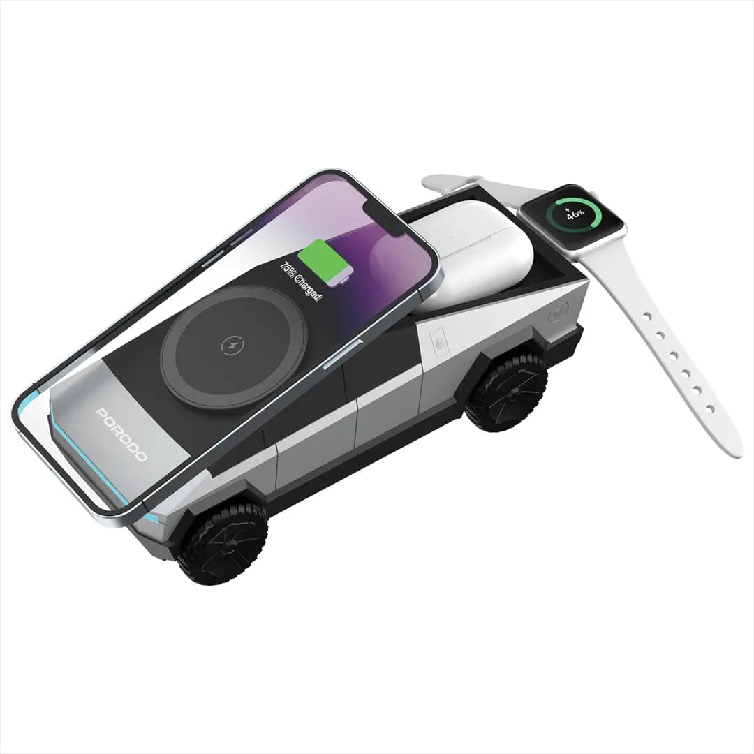 شارژر وایرلس پرودو مدل Cyber Dock Wireless Charger with Rotating Stand PDMRCTWC | شارژ 3 دستگاه، چرخش 90 درجه و فست شارژ 15W