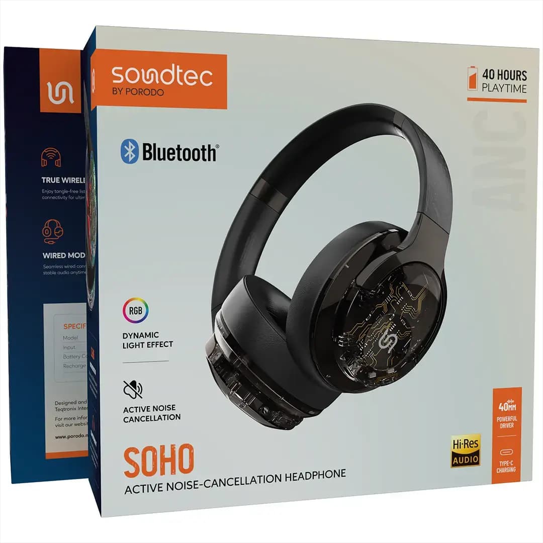 هدفون بی‌سیم پرودو مدل Porodo Soundtec Soho ANC Headphone | حذف نویز فعال، باتری 40 ساعته و بلوتوث 5.4 — تصویر ۳