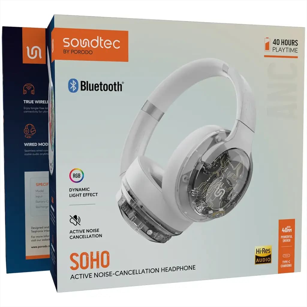 هدفون بی‌سیم پرودو مدل Porodo Soundtec Soho ANC Headphone | حذف نویز فعال، باتری 40 ساعته و بلوتوث 5.4 — تصویر ۶
