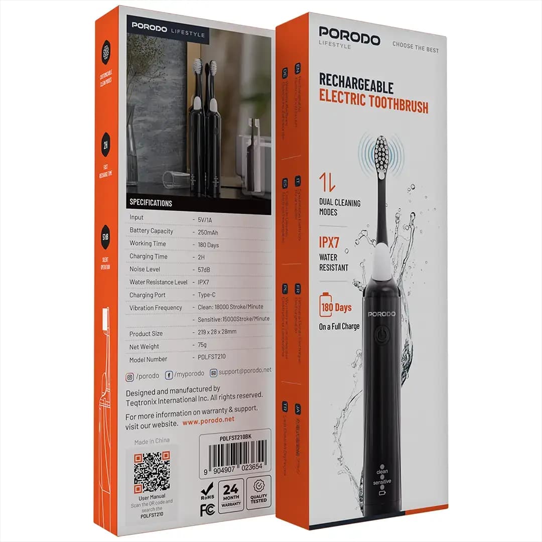 مسواک برقی شارژی پرودو مدل Porodo Lifestyle Rechargeable Electric Toothbrush PDLFST210 | شارژ Type-C و باتری 180 روزه — تصویر ۵