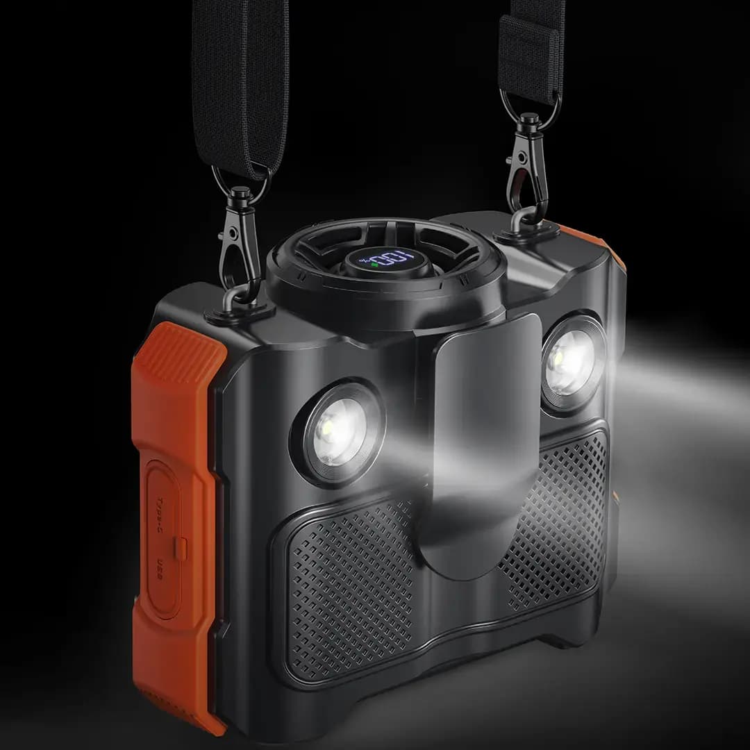 پنکه کمری شارژی پرودو مدل Porodo Lifestyle Waist Fan 8000mAh PDPNW50BK | بلوتوث 5.3، اسپیکر و LED — تصویر ۷