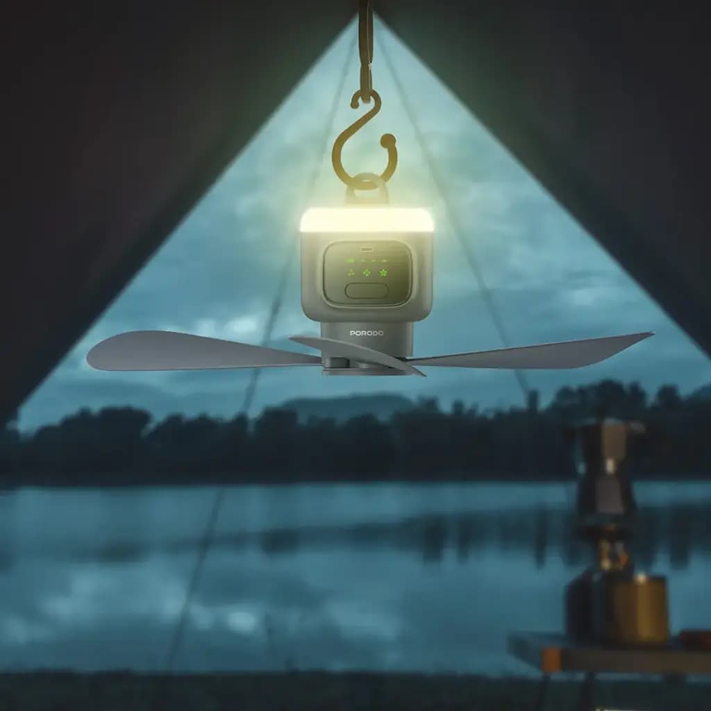 پنکه سقفی شارژی کمپینگ پرودو مدل Porodo Lifestyle Camping Rechargeable Ceiling Fan | باتری 12000mAh و ریموت کنترل — تصویر ۶