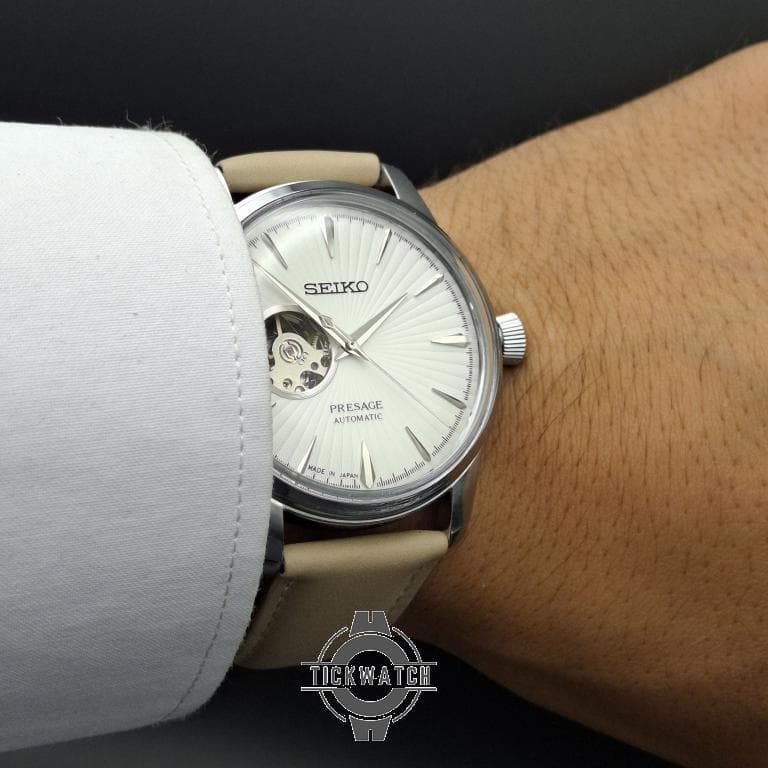 ساعت مردانه سیکو پرساژ اتوماتیک قلب باز (Open Heart) با صفحه سفید رفرنس SEIKO PRESAGE 813124 — تصویر ۷