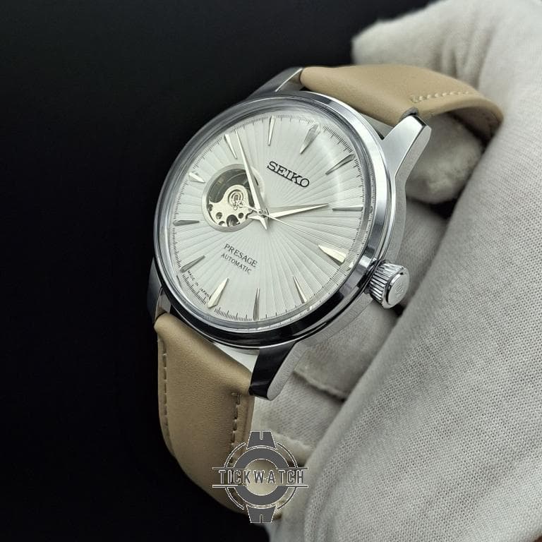 ساعت مردانه سیکو پرساژ اتوماتیک قلب باز (Open Heart) با صفحه سفید رفرنس SEIKO PRESAGE 813124 — تصویر ۳