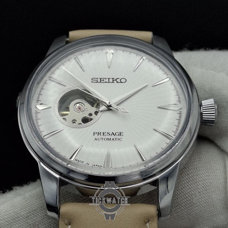 ساعت مردانه سیکو پرساژ اتوماتیک قلب باز (Open Heart) با صفحه سفید رفرنس SEIKO PRESAGE 813124 — تصویر ۶