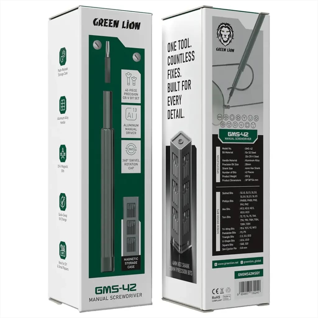 پیچ گوشتی دستی گرین لاین مدل Green Lion GMS-42 Manual Screwdriver | ست ابزار 42 در 1 حرفه‌ای — تصویر ۵